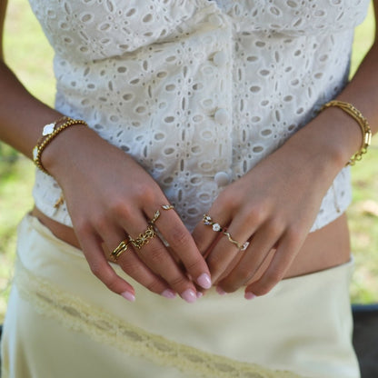 Krystal Hvid Blomst Ring Guld