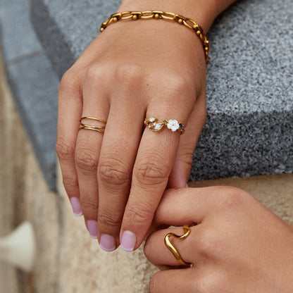 Krystal Hvid Blomst Ring Guld