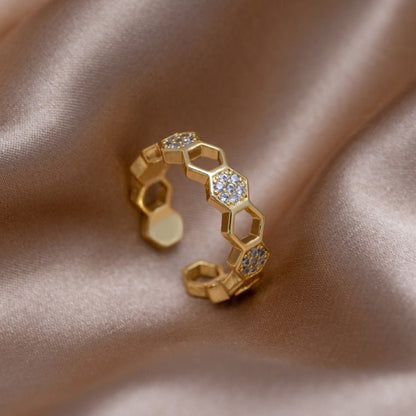 Guld & Krystal Honningkage Ring