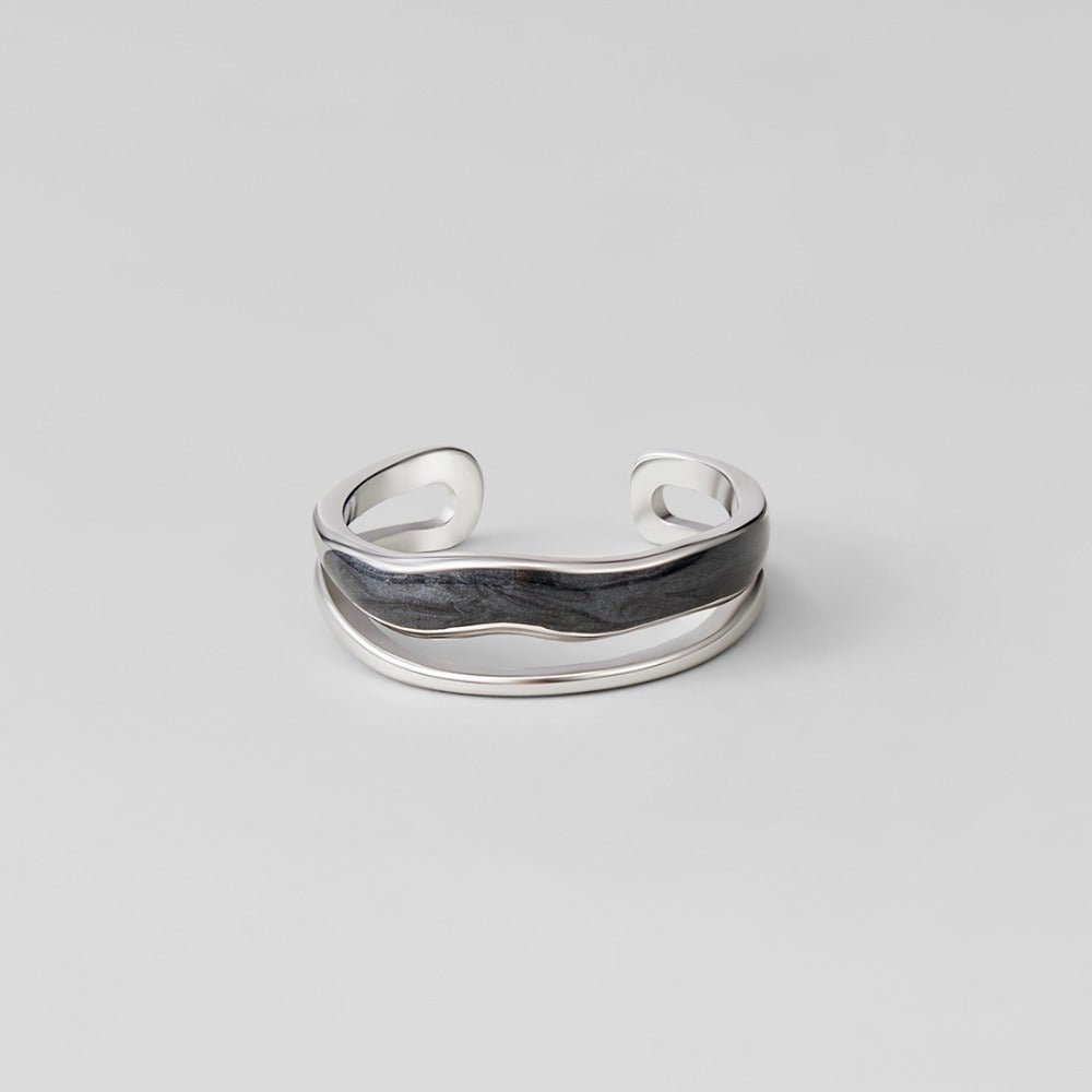 Lagdelte Sorte Sahara Sølv Ring